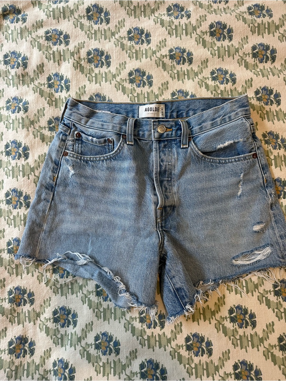 Agolde Light Wash Distressed Denim Cutoff Shorts